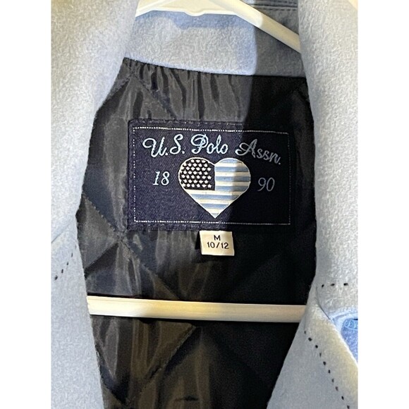 Us Polo Assn Blue Peacoat Wool Blend Hooded Size 10/12 Women’s - Picture 2 of 6